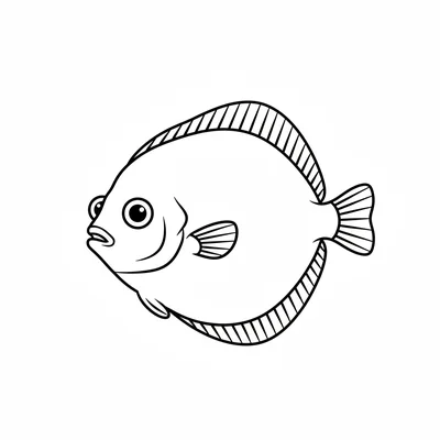 A wide flat flounder fish lying on the sea floor viewed from above, its flat coloring page