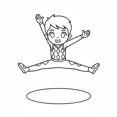 A carnival acrobat boy in a simple diamond-pattern performance outfit, large coloring page
