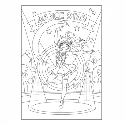 A dance competition performer frozen mid-routine, one arm above the head coloring page
