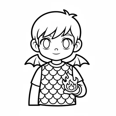 A guardian dragon boy with small symbolic dragon wings on his back too small coloring page