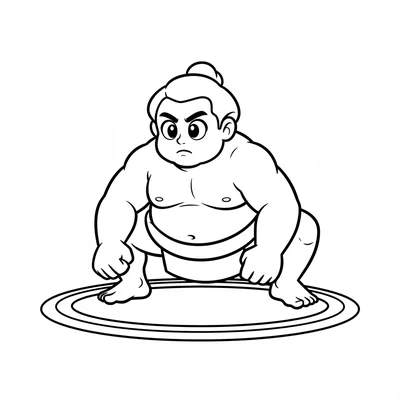 A junior sumo wrestler with a round sturdy body in simple mawashi belt, large coloring page
