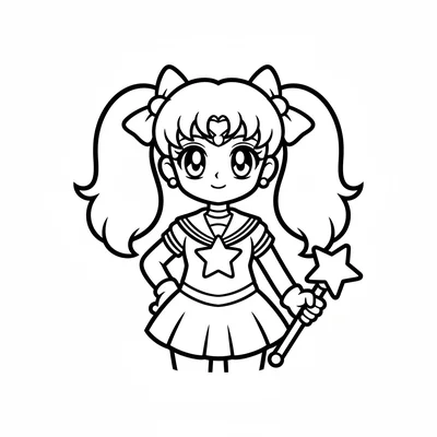 A magical girl in a simple sailor-style costume facing forward, her large coloring page
