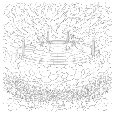 A martial arts tournament bracket final match on a stone arena platform high coloring page