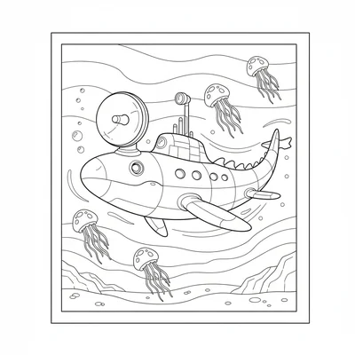 A Mosasaurus stealth submarine variant, sleek body with sonar dish mounted on h… coloring page