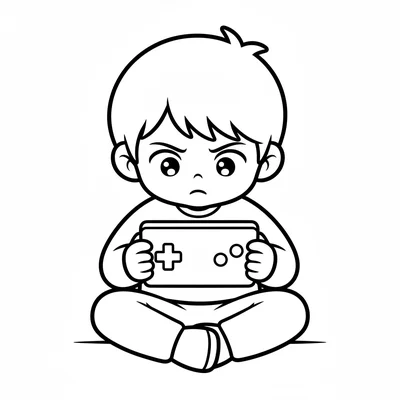 A single anime boy character seated cross-legged on the floor with a handheld coloring page