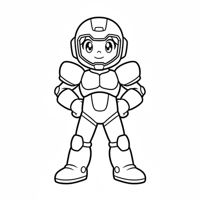 A single anime character in sci-fi themed cosplay with a helmet visor up coloring page