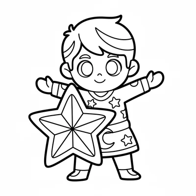 A star guardian boy in a simple cosmic outfit with star and constellation coloring page