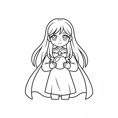 A young healer girl with a white outfit and a simple cross or star emblem coloring page