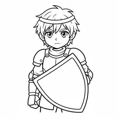 A young knight squire facing forward in simple half-armor, a chest plate coloring page