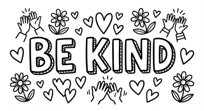 Render the exact text 'BE KIND' in Chunky Hand-Drawn Sans-S… coloring page