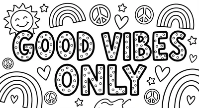 Render the exact text 'GOOD VIBES ONLY' in Chunky Hand-Draw… coloring page