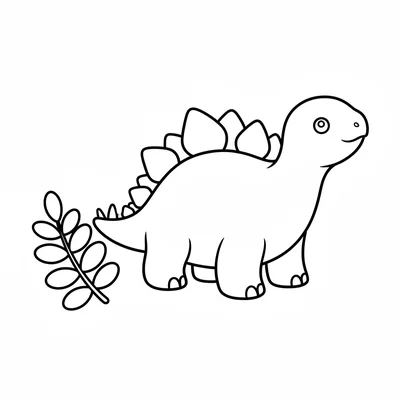 A baby Stegosaurus with a round plump body, a row of small soft-looking plates… coloring page