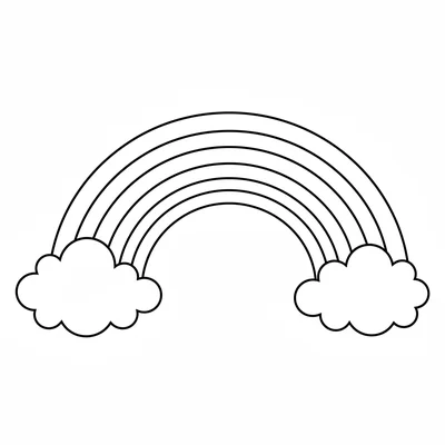 A big rainbow with seven thick curved stripes of different colors arching coloring page