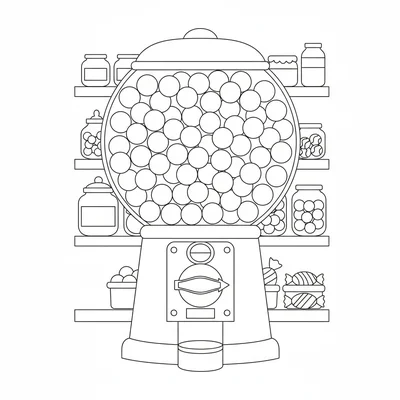A big round bubble gum machine with a transparent globe on top filled coloring page