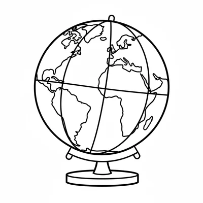 A big round globe sitting on a simple round base, its sphere showing two coloring page