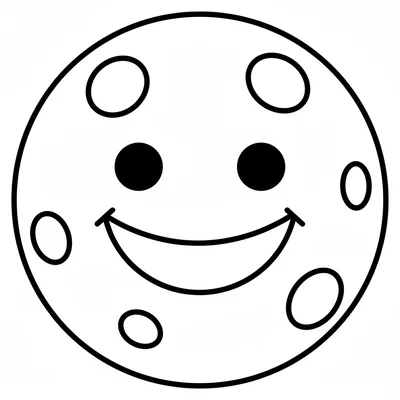 A big round moon with a smiling face, its full circle shape with two simple dot coloring page