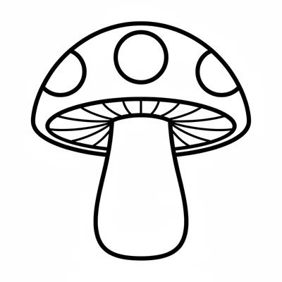A big round mushroom with a wide dome-shaped red cap on top with three simple coloring page