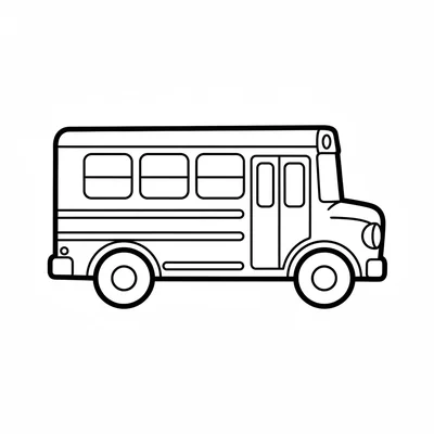 A big round school bus facing the viewer from the side, its very wide coloring page