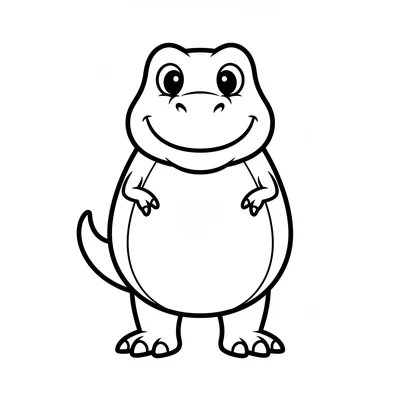 A big round T-Rex facing forward with a massive square head, two large round ey… coloring page