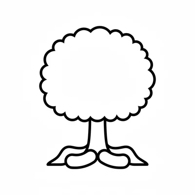 A big round tree with a large fluffy circular canopy of leaves sitting on top coloring page