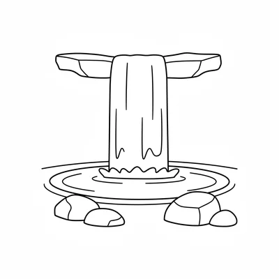A big round waterfall viewed from the front, a wide flat stream of water coloring page