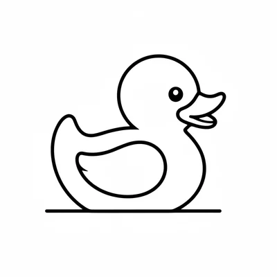 A big rubber duck facing right, its round body sitting on a simple flat water coloring page