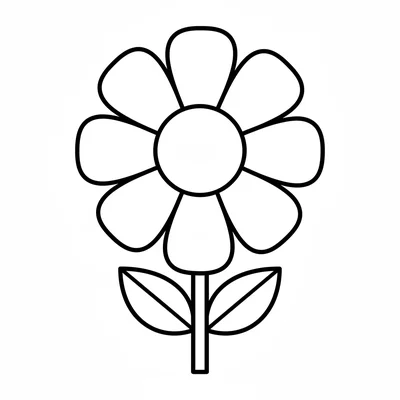 A big simple flower facing the viewer, its round center circle surrounded coloring page
