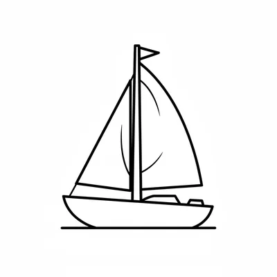 A big simple sailboat floating on a simple flat water line, its round oval hull coloring page