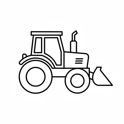 A big simple tractor facing the viewer from the side, its rectangular cab body coloring page