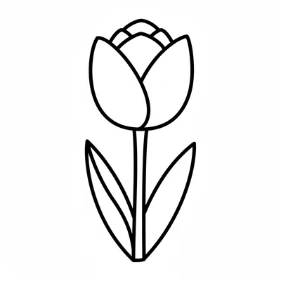 A big simple tulip facing the viewer, its round cup-shaped bloom at the top coloring page