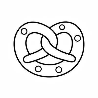A big soft pretzel facing the viewer, its wide twisted loop shape with two coloring page