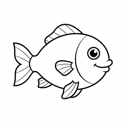 A chubby fish swimming horizontally with a large round body, a simple fan tail coloring page