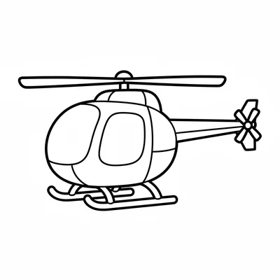 A chunky helicopter facing the viewer from the side, its large oval body coloring page