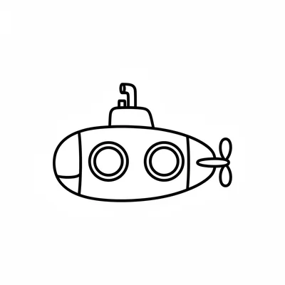 A chunky submarine facing the viewer from the side, its long rounded oval body coloring page