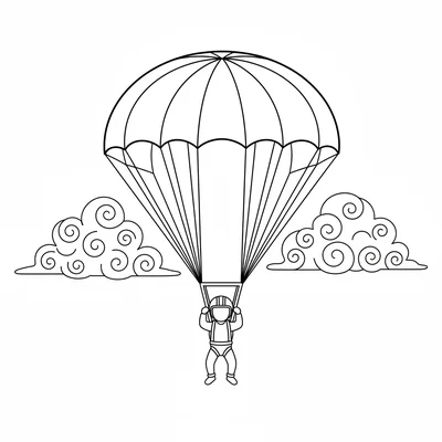 A colorful parachute flying above a wide sky, its dome divided into eight pie coloring page