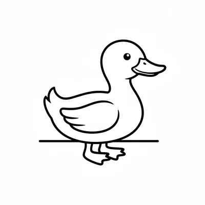 A friendly duck facing right, its round plump body bobbing on a simple flat coloring page