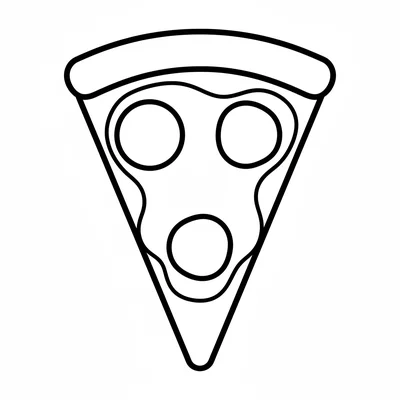 A giant pizza slice with a thick wide crust at the top, a flat triangular body coloring page
