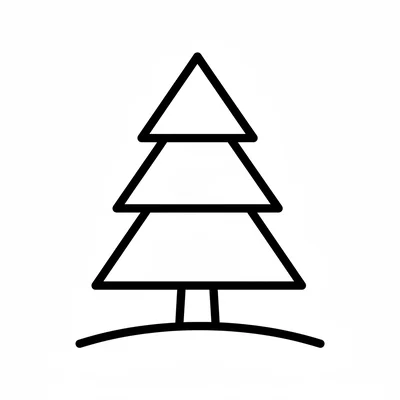 A large simple pine tree facing the viewer, its triangular layered canopy made coloring page