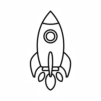 A large simple rocket ship pointing upward, its tall oval body with a pointed coloring page