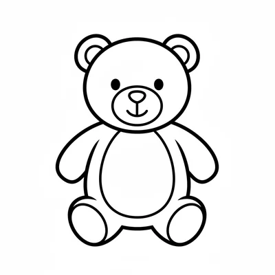 A large simple teddy bear facing forward, its round head with two small round coloring page