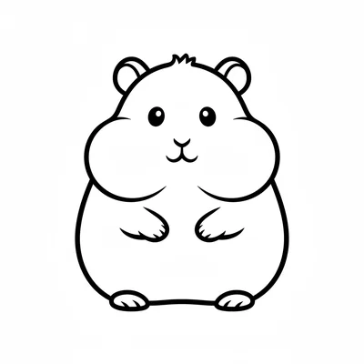 A plump hamster sitting upright facing forward, its round body twice the size coloring page