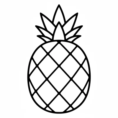 A plump round pineapple with a large oval yellow body covered in a simple coloring page