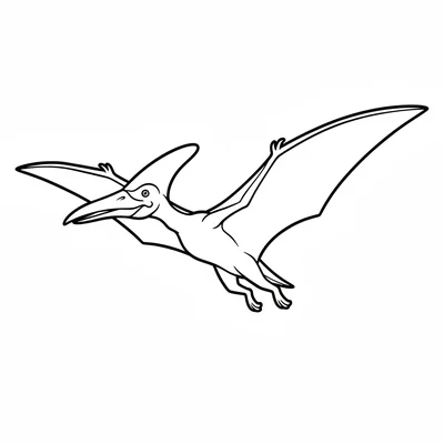 A Pteranodon soaring with wings spread wide, its long pointed beak stretching f… coloring page
