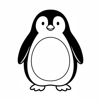 A pudgy penguin standing upright facing forward, its body a large oval coloring page