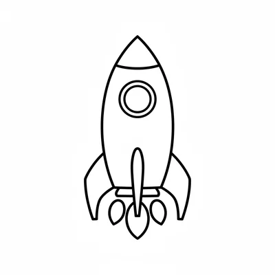 A simple rocket ship facing the viewer, its tall oval-cylindrical body coloring page