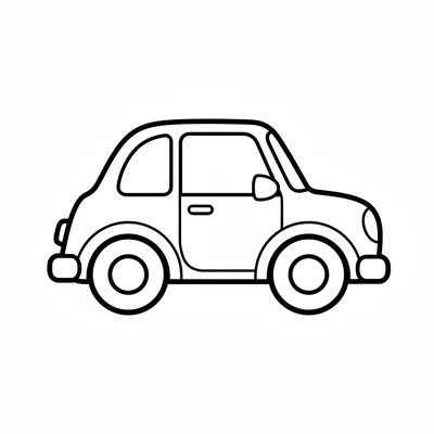 A simple round car facing the viewer from the side, its wide rectangular body coloring page