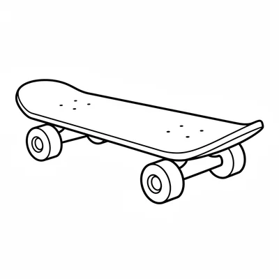 A simple skateboard facing the viewer from a three-quarter angle, its wide coloring page