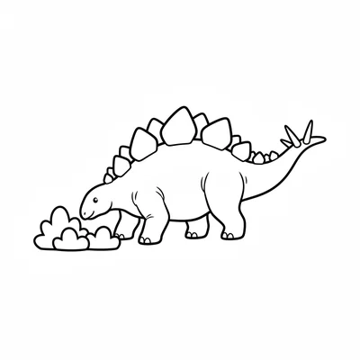 A Stegosaurus munching on low plants, its head bent down to a cluster of simple… coloring page