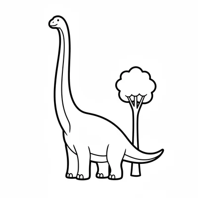 A tall Brachiosaurus seen from the side, its extremely long neck stretching upw… coloring page