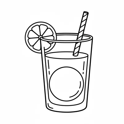 A tall glass of orange juice with a simple rectangular glass shape, a round coloring page